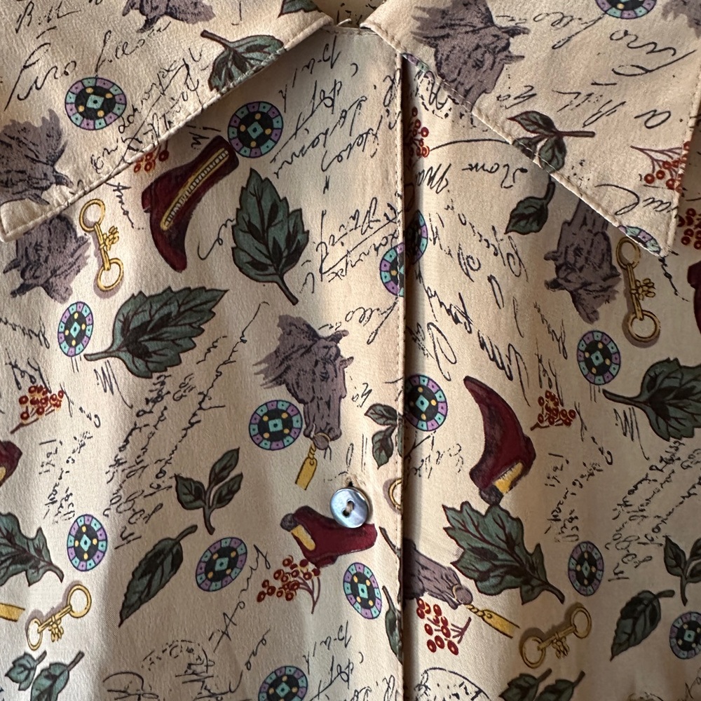 Vintage Silk Equestrian Button-Up Shirt - Picture 2 of 4